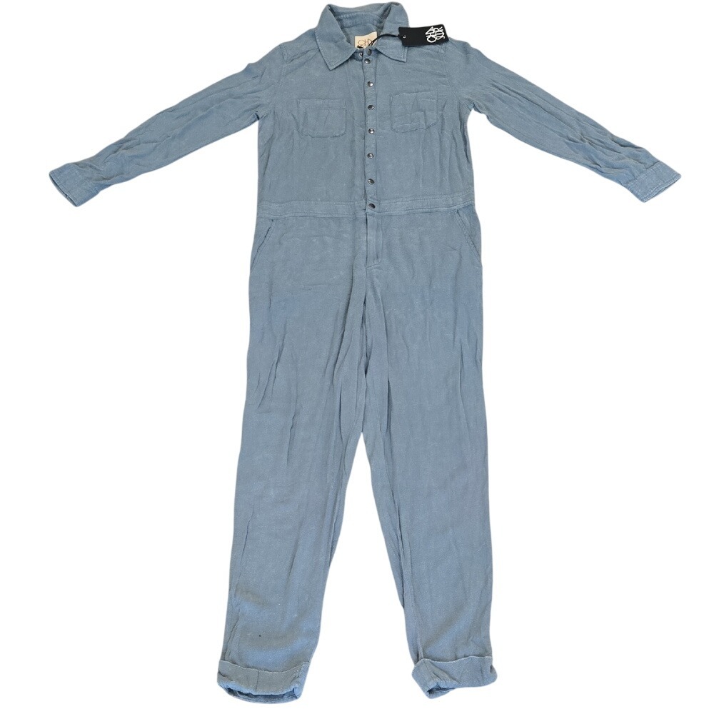 Chaser Blue Long Sleeve Snap Front Utility Jumpsuit Small NWT